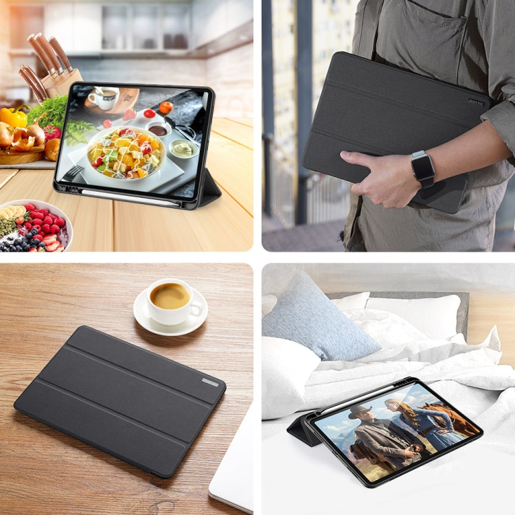 DUX DUCIS Domo Series Funda de cuero TPU + PU magnética con tapa horizontal con tres soportes plegables y ranura para bolígrafo y función de reposo / activación, iPad Pro 11 （2021）/(2020), iPad Pro 12.9  2021 / 2020