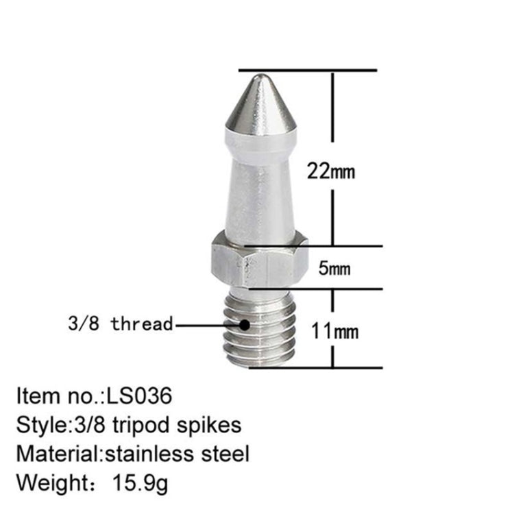 BEXIN LS036 2 uds tornillos de pie de acero inoxidable de 3/8 pulgadas para trípode SLR, LS036