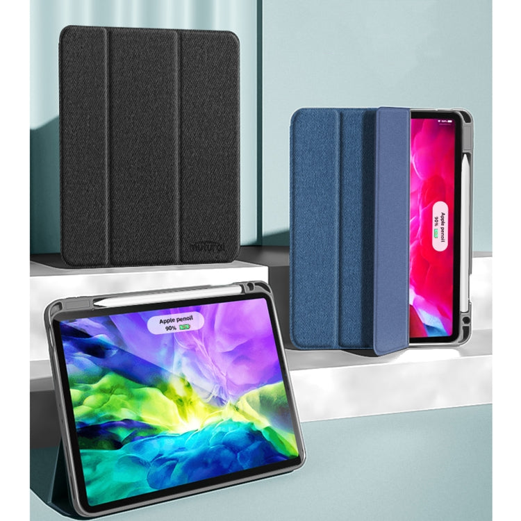 Mutural YASHI Serie TPU + PU Patrón de tela Textura Funda de cuero con tapa horizontal con tres soportes plegables y ranura para bolígrafo y función de activación / suspensión, For iPad Pro 11 (2021), For iPad Pro 12.9 2022 / 2021