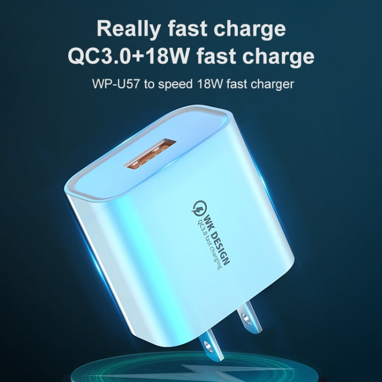 WK WP-U57 Max 18W Maxspeed QC3.0 Cargador rápido + USB a cable de datos tipo-C / USB-C, US Plug, EU Plug, UK Plug