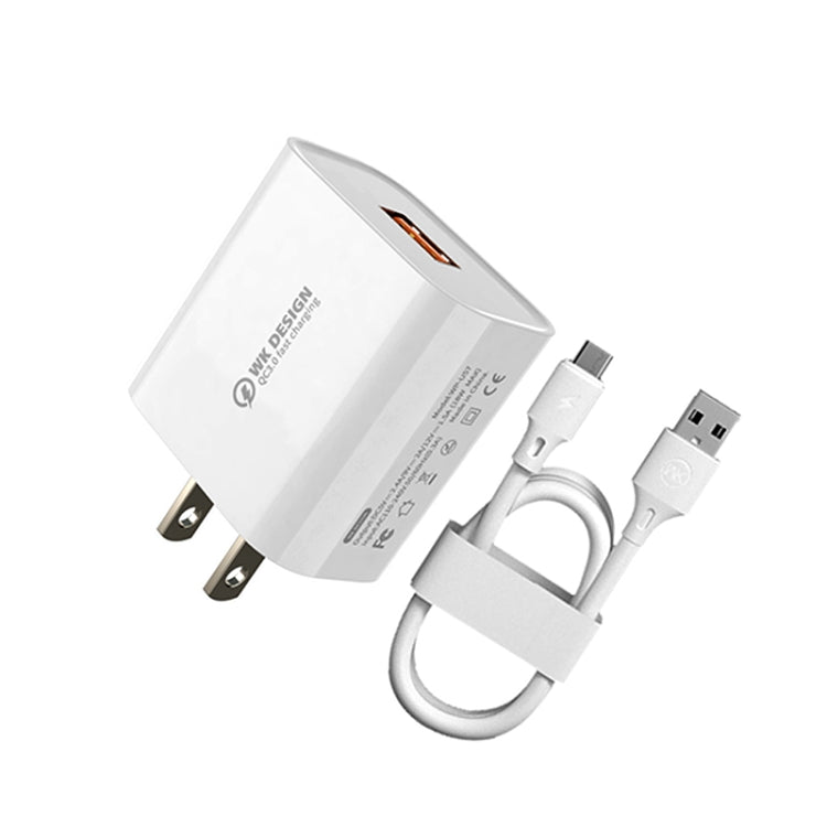 WK WP-U57 Max 18W Maxspeed QC3.0 Cargador rápido + USB a cable de datos de 8 pines, US Plug, EU Plug, UK Plug