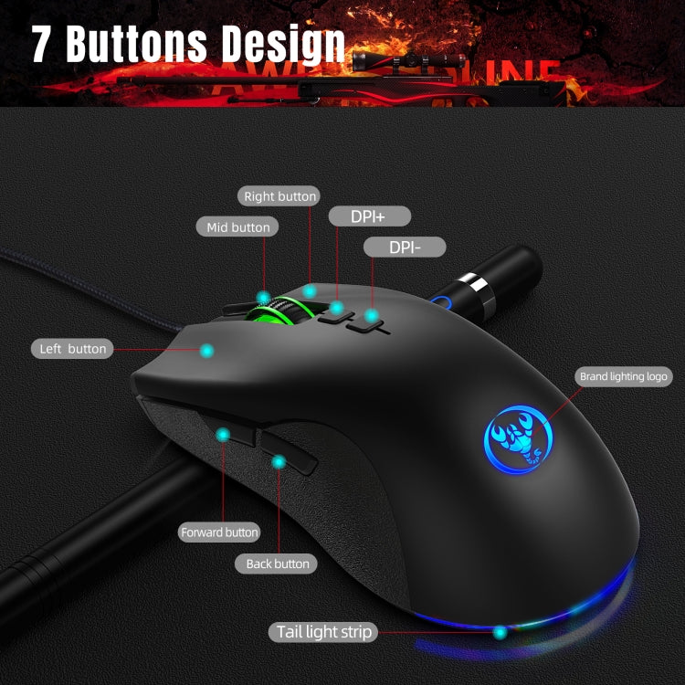 HXSJ A883 7 teclas 6400DPI RGB Light Mechanical Gaming Ratón con cable