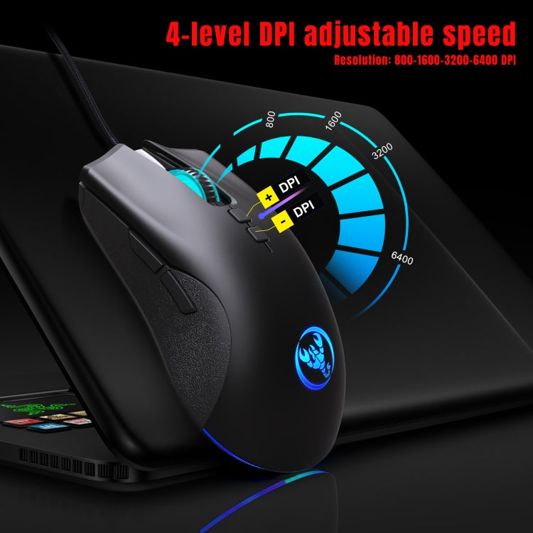 HXSJ A883 7 teclas 6400DPI RGB Light Mechanical Gaming Ratón con cable