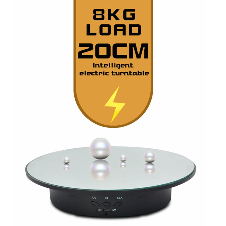 Tocadiscos giratorio eléctrico USB de 20 cm, soporte de exhibición, accesorios de grabación de vídeo, plato giratorio para fotografía, carga: 8 kg, 20cm(Black Mirror), 20cm (White Mirror)