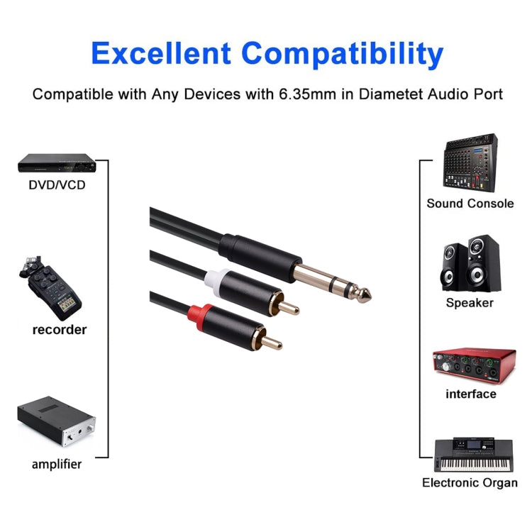 3685 6,35 mm macho a doble RCA macho cable de audio estéreo, 1.5m, 3m, 5m
