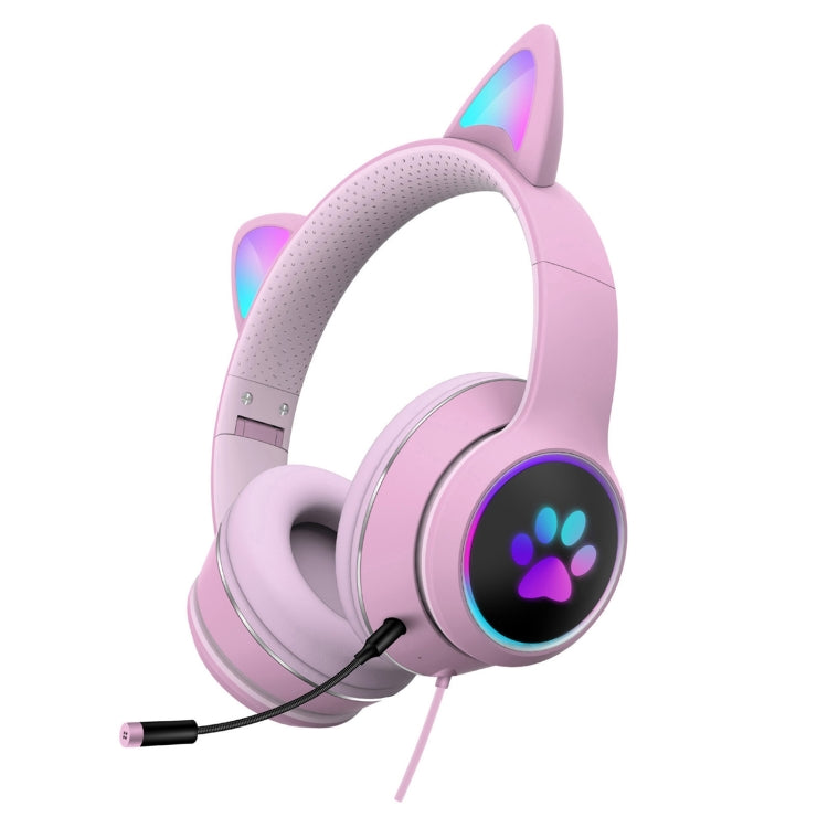 AKZ-022 USB + Puerto de 3,5 mm Diseño de oreja de gato Auricular LED plegable con micrófono