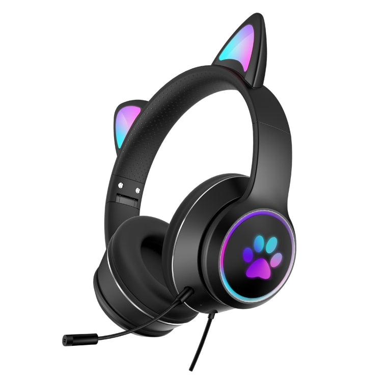 AKZ-022 USB + Puerto de 3,5 mm Diseño de oreja de gato Auricular LED plegable con micrófono