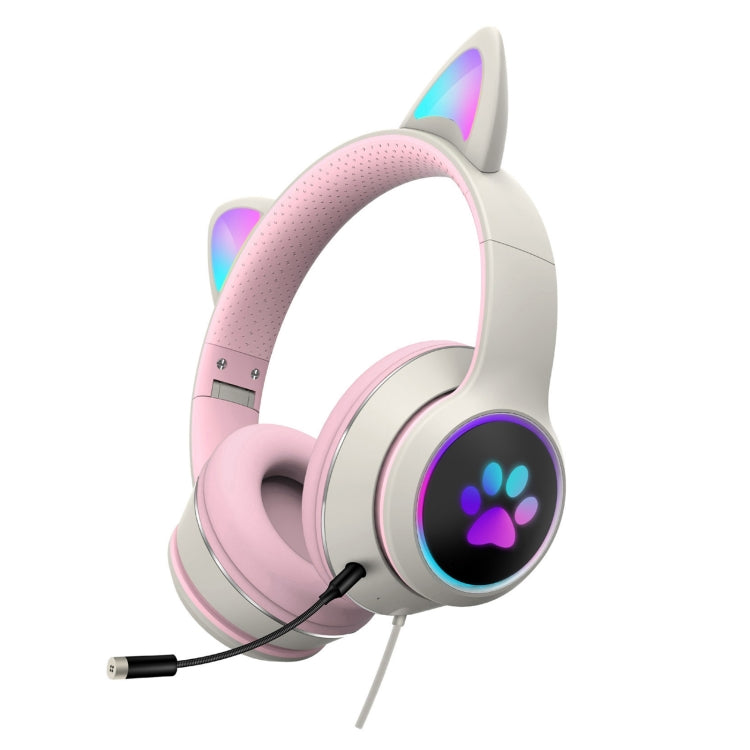 AKZ-022 USB + Puerto de 3,5 mm Diseño de oreja de gato Auricular LED plegable con micrófono