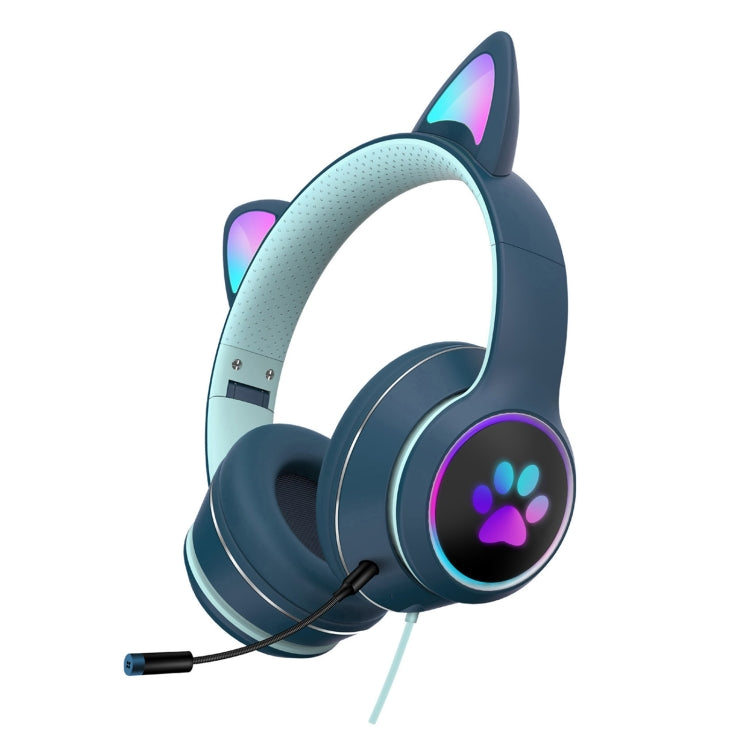 AKZ-022 USB + Puerto de 3,5 mm Diseño de oreja de gato Auricular LED plegable con micrófono