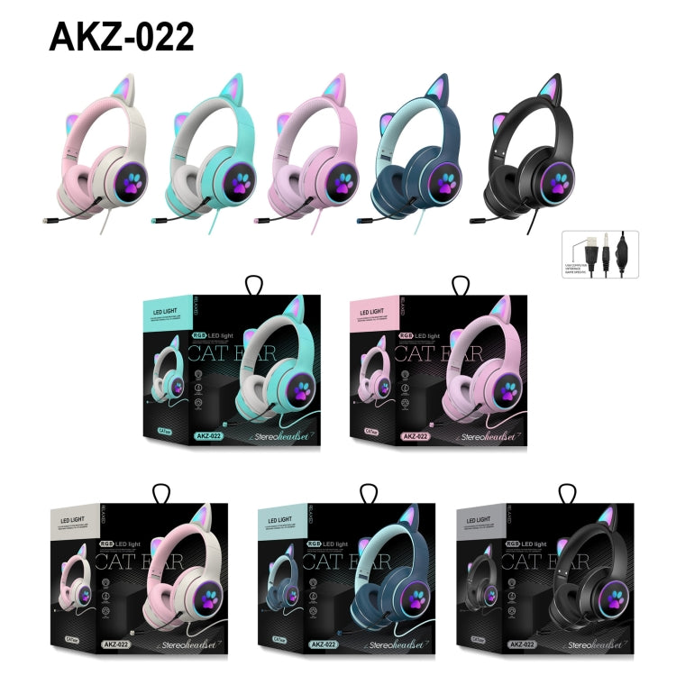 AKZ-022 USB + Puerto de 3,5 mm Diseño de oreja de gato Auricular LED plegable con micrófono