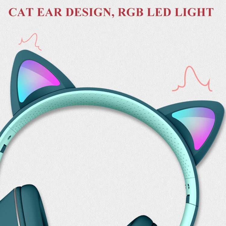 AKZ-022 USB + Puerto de 3,5 mm Diseño de oreja de gato Auricular LED plegable con micrófono