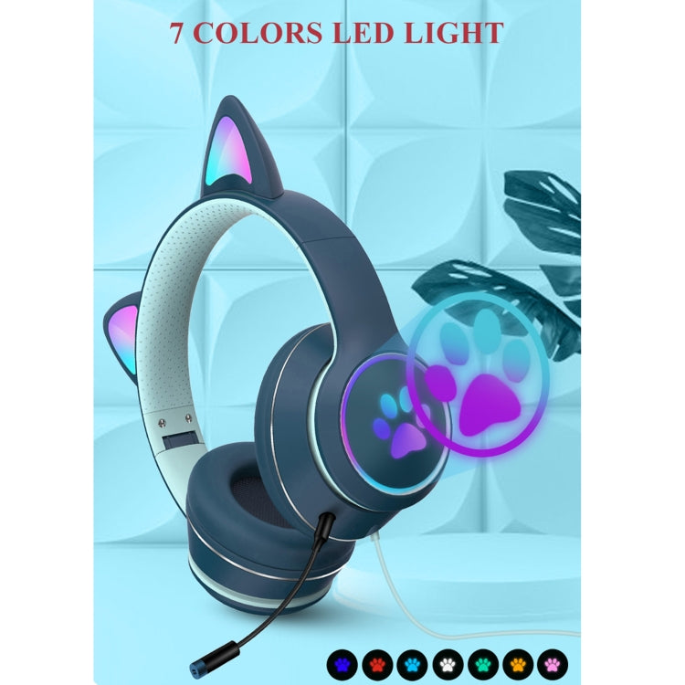 AKZ-022 USB + Puerto de 3,5 mm Diseño de oreja de gato Auricular LED plegable con micrófono