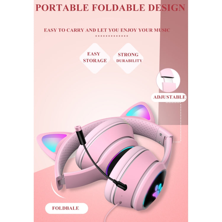 AKZ-022 USB + Puerto de 3,5 mm Diseño de oreja de gato Auricular LED plegable con micrófono