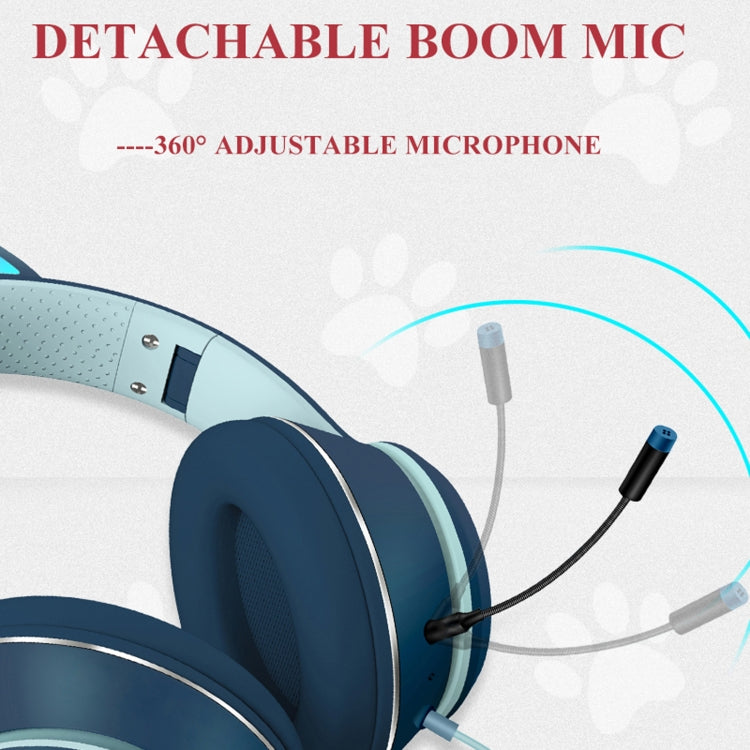 AKZ-022 USB + Puerto de 3,5 mm Diseño de oreja de gato Auricular LED plegable con micrófono