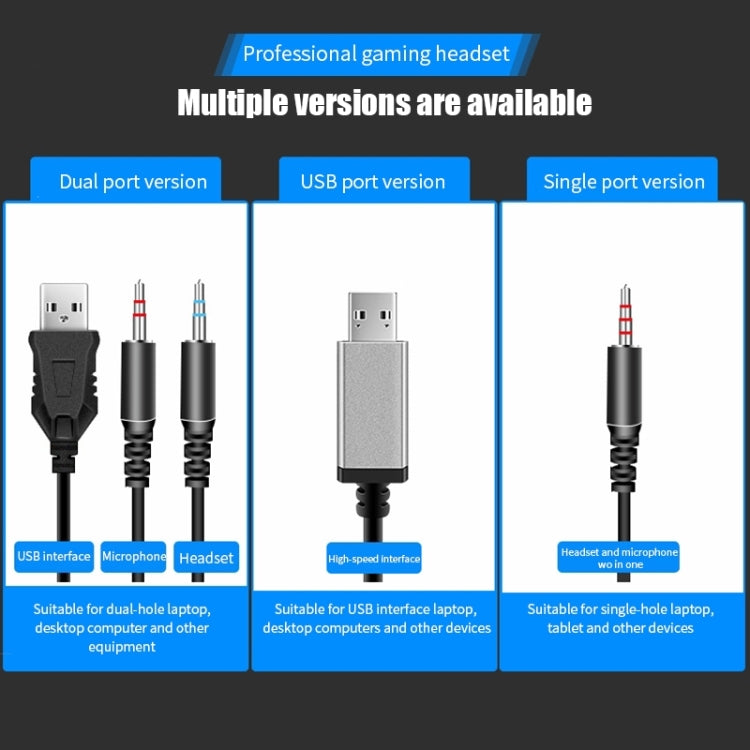 2 PCS G58 Auriculares con cable para juegos montados en la cabeza con micrófono, longitud del cable: aproximadamente 2 m, Black Single Plug Version, Black 7.1 Single USB Version, Pink Colorful 3.5mm Version, White Colorful 3.5mm Version                ...