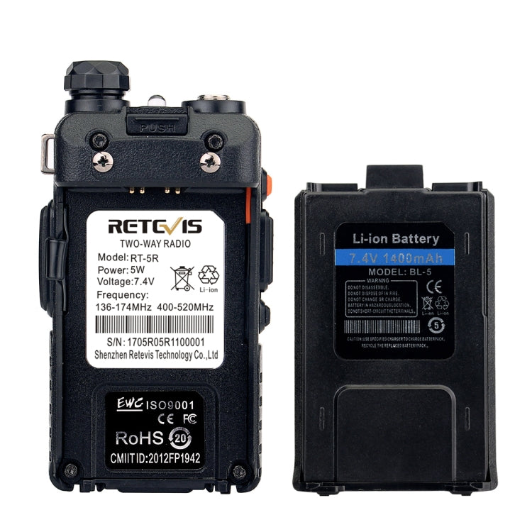 RETEVIS RT-5R 400-520MHz + 136-174MHz 128CHS Walkie Talkie de mano de dos segmentos,, USB, EU Plug, UK Plug