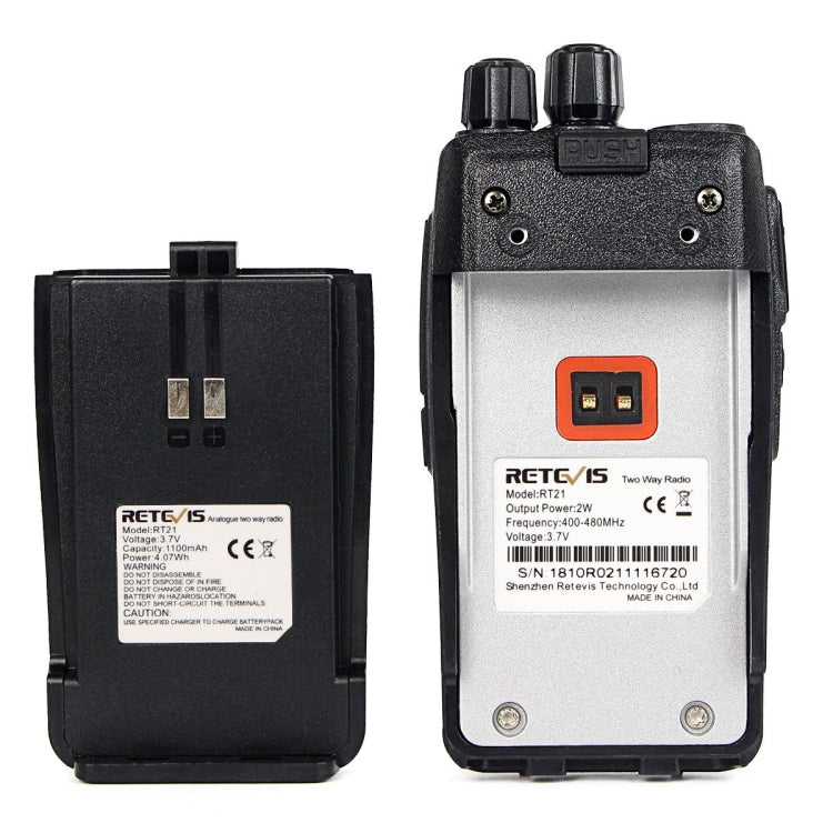 1 par RETEVIS RT21 2.5W Frecuencia de EE. UU. 400-480MHz 16CH Walkie Talkie portátil, enchufe de EE. UU., RT21 US Plug
