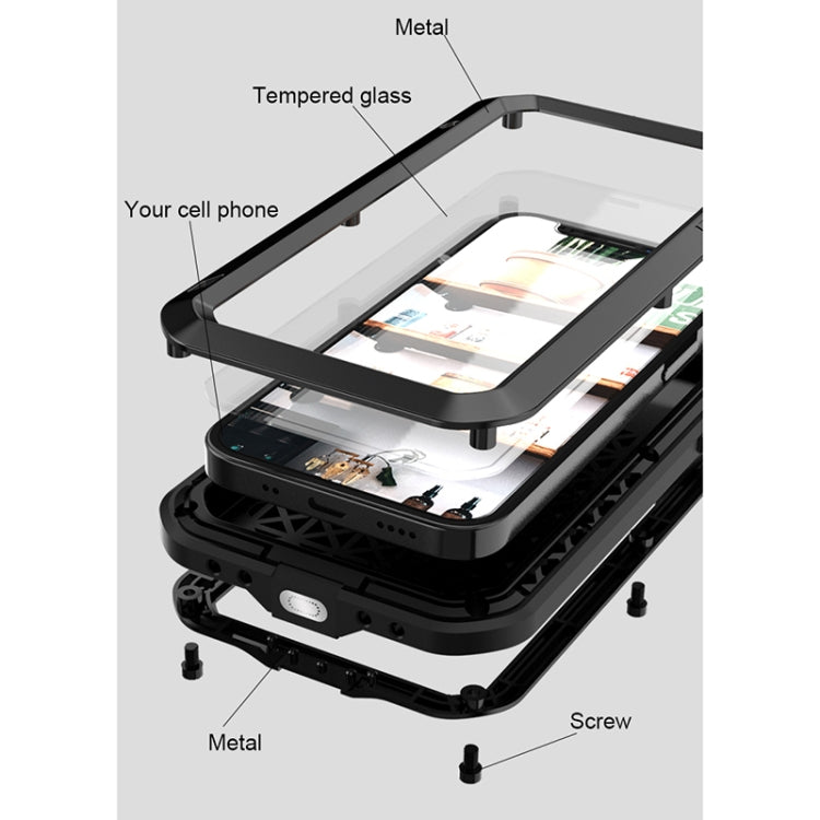 LOVE MEI Metal a prueba de golpes impermeable a prueba de polvo funda protectora, For iPhone 12 mini, For iPhone 12
