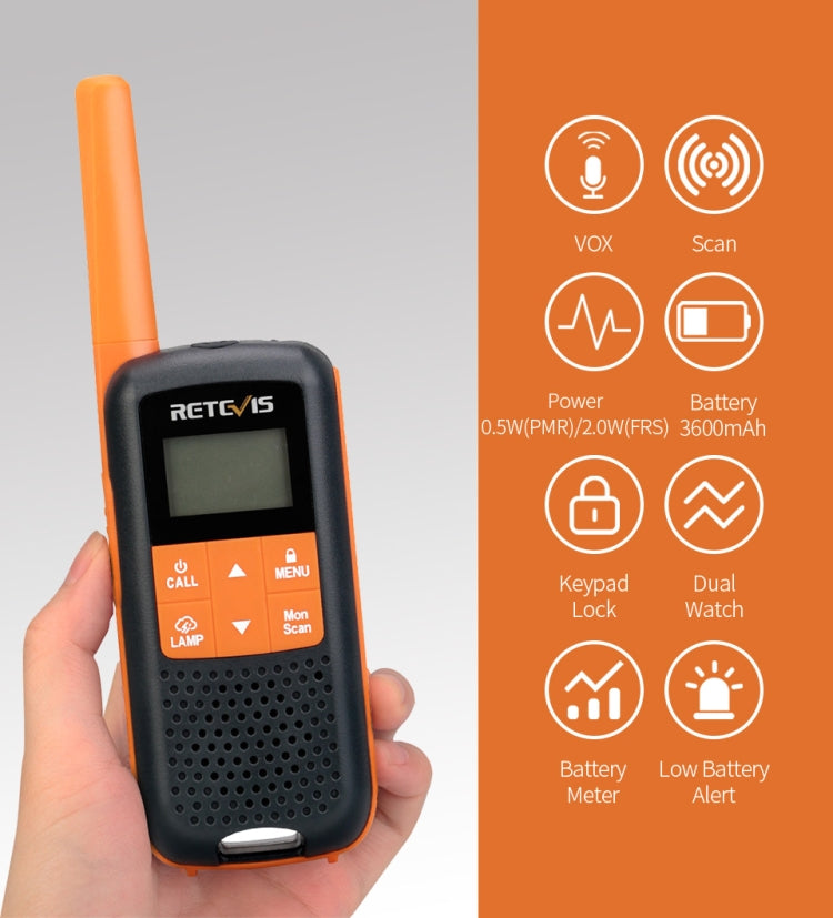 1 par RETEVIS RT649 PMR446 16CHS Walkie Talkie portátil con radio bidireccional sin licencia, enchufe de la UE, RT649