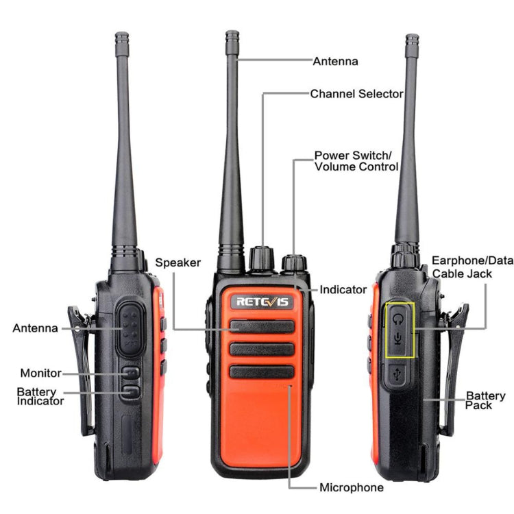 1 par RETEVIS RT666 PMR446 16CHS Walkie Talkie portátil con radio bidireccional sin licencia, enchufe de la UE, RT66, EU Plug