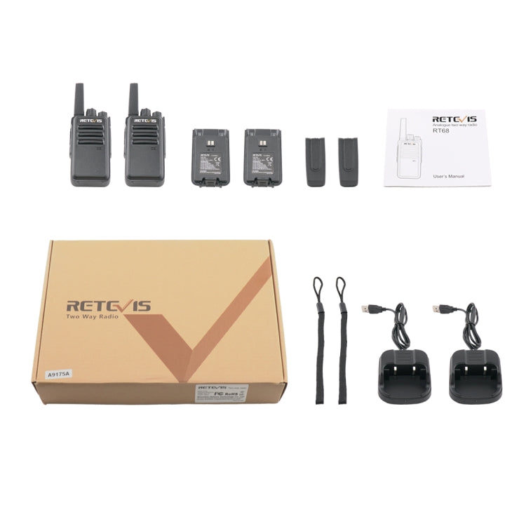 1 par RETEVIS RT68 2W 16CHS FRS Radio de dos vías Walkie Talkie de mano, enchufe de EE. UU., RT68