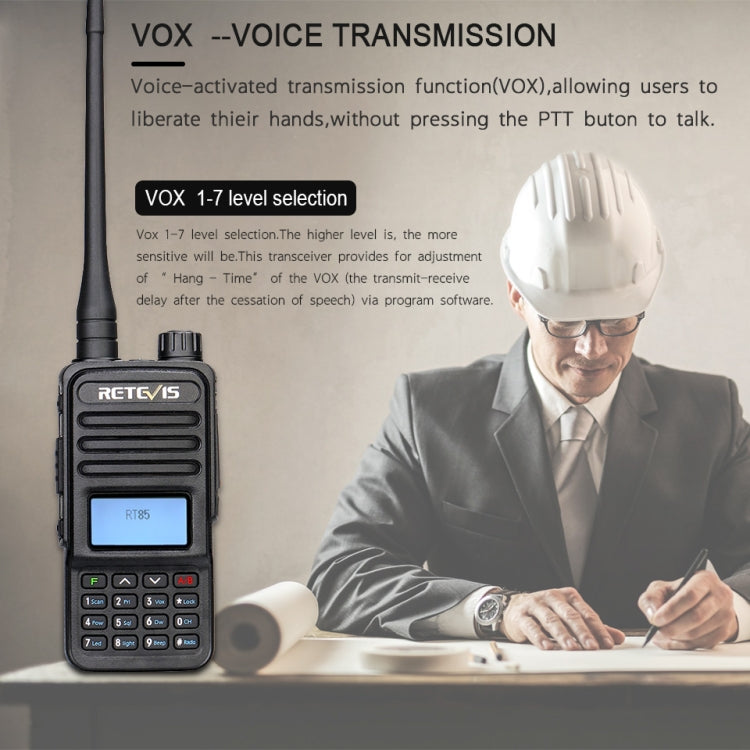 RETEVIS RT85 Frecuencia de la UE 136.000-174.000MHz + 400.000-470.000MHz 200CHS Radio bidireccional digital de doble banda Walkie Talkie de mano, RT85 EU Frequency