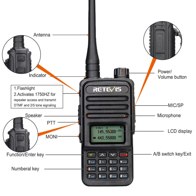 RETEVIS RT85 Frecuencia de la UE 136.000-174.000MHz + 400.000-470.000MHz 200CHS Radio bidireccional digital de doble banda Walkie Talkie de mano, RT85 EU Frequency