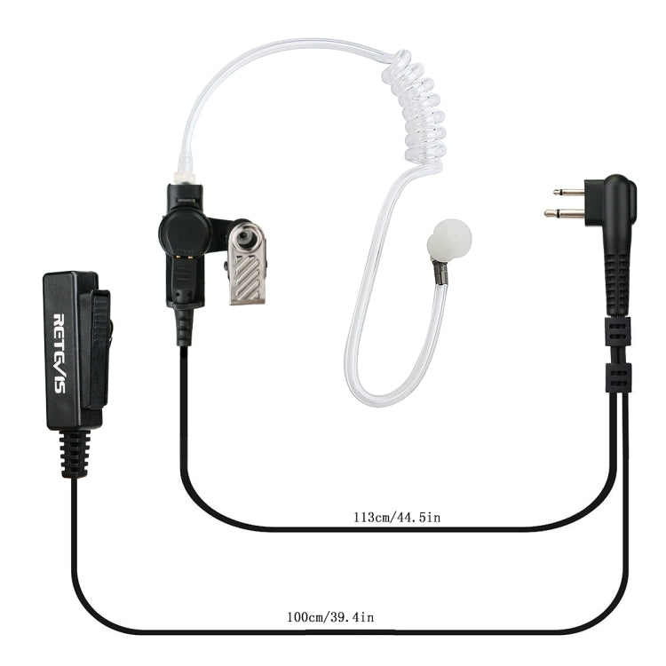 RETEVIS M 2 pines Clip largo Guía de aire Tubo acústico encubierto Auricular Altavoz Micrófono, M Long Clip