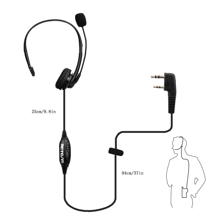 RETEVIS TK Micrófono de auriculares PTT de 2 pines para H-777 / RT-5R / RT-5RV / RT-B6, TK
