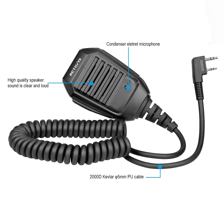 RETEVIS RS-113 Micrófono altavoz remoto de 2 pines para H777/UV5R/RT21/RT1/RT3, RS-113