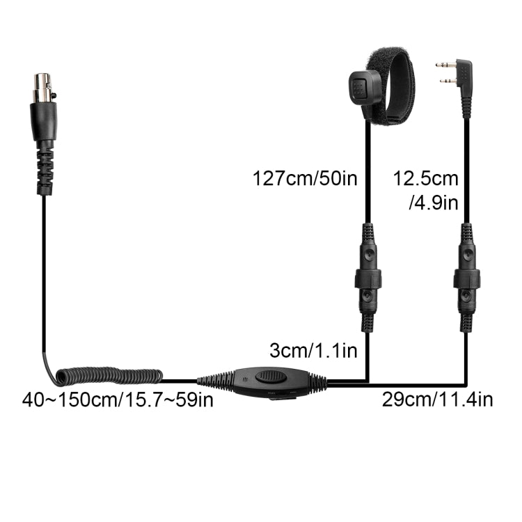 RETEVIS EH050K Micrófono para auriculares de aviación con reducción de ruido y volumen ajustable de 2 pines con PTT de dedo, EH050K
