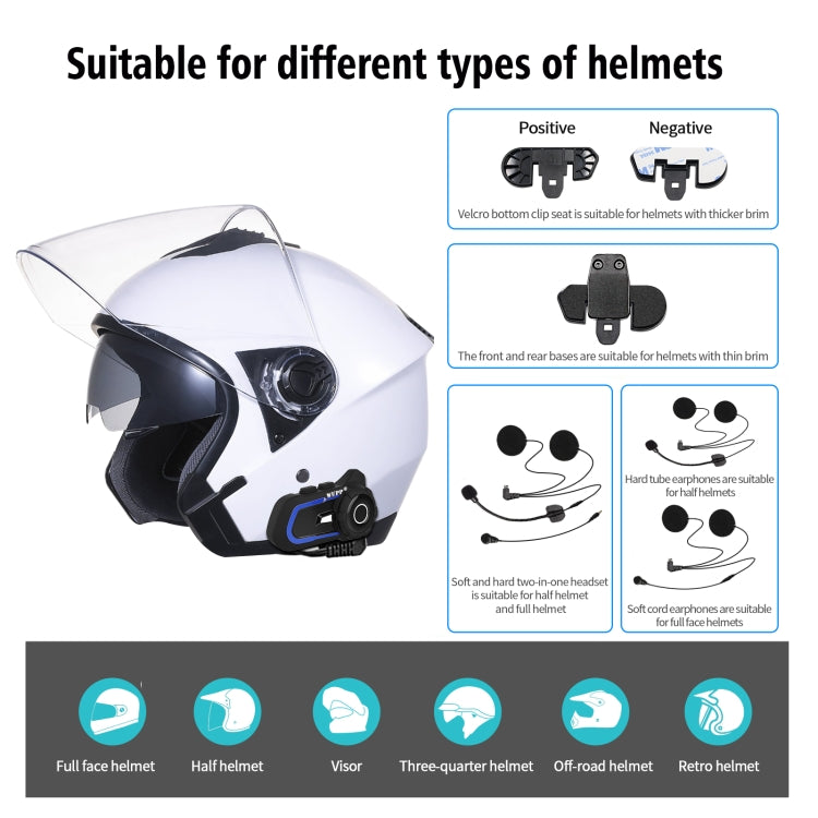WUPP Bluetooth 5.1 S2 Casco de motocicleta Full Duplex Bluetooth Intercom Auricular Auricular
