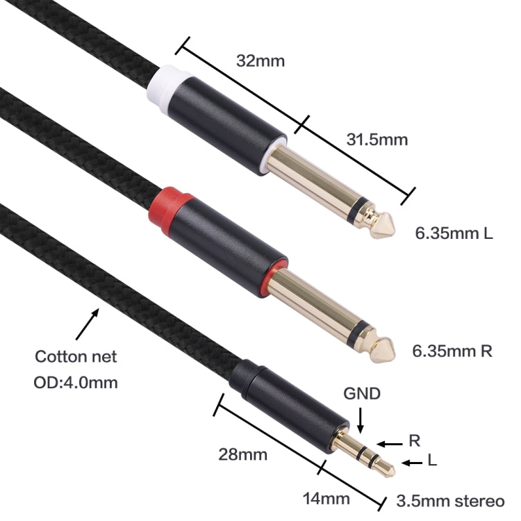 3683 Cable de audio macho de 3,5 mm a macho doble de 6,35 mm, 1m, 2m, 3m