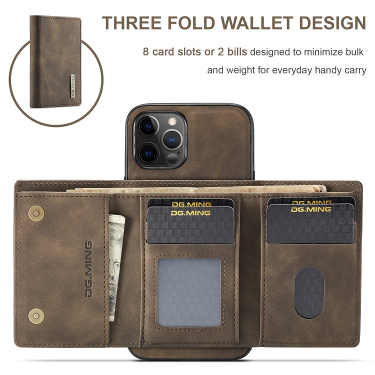DG.MING Serie M1 Cartera para múltiples tarjetas de 3 pliegues + Funda trasera magnética Funda a prueba de golpes con función de soporte, For iPhone 12 mini, For iPhone 12 / 12 Pro, For iPhone 12 Pro Max