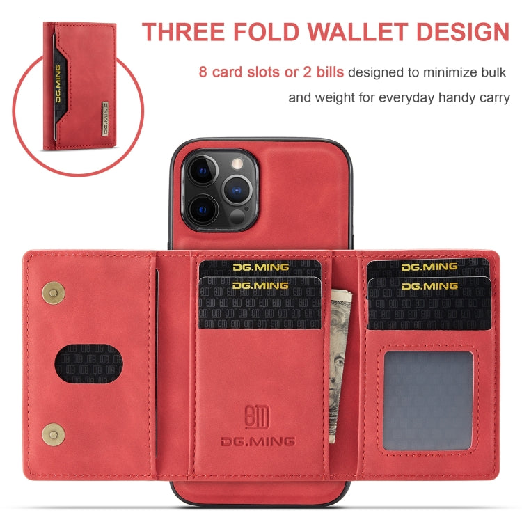 DG.MING Serie M2 Bolsa para múltiples tarjetas de 3 pliegues + Cubierta trasera magnética Estuche a prueba de golpes con función de billetera y soporte, For iPhone 12 mini, For iPhone 12 / 12 Pro, For iPhone 12 Pro Max