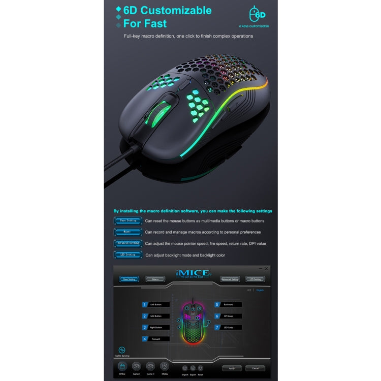 Ratón con cable para juegos con iluminación RGB iMICE T98, T98