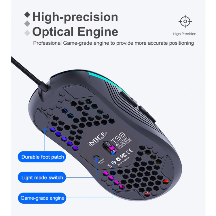 Ratón con cable para juegos con iluminación RGB iMICE T98, T98