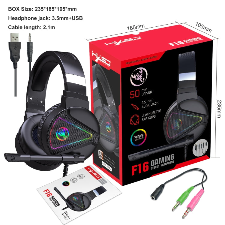 HXSJ F16 3.5mm + puerto USB RGB Light Auriculares estéreo para juegos con micrófono