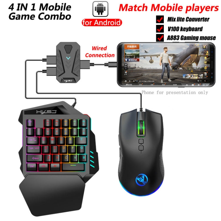 HXSJ P8+V100+J900 Conversor de teclado y ratón + Teclado de una mano + Juego de ratón para juegos de programación, P8+V100+A883