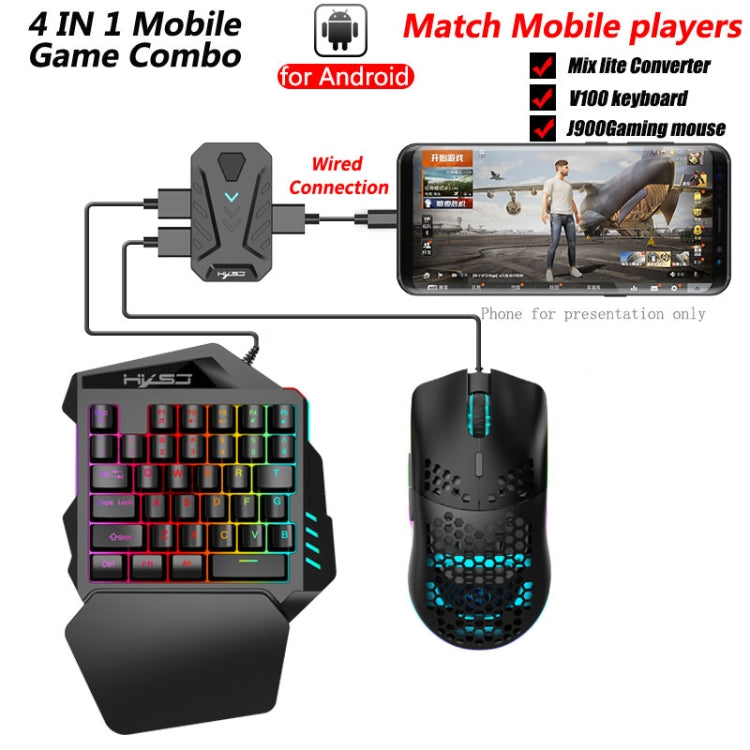 HXSJ V100+A883+P8 Teclado de una mano + Ratón para juegos de programación + Juego de conversor de ratón y teclado, V100+J900+P8