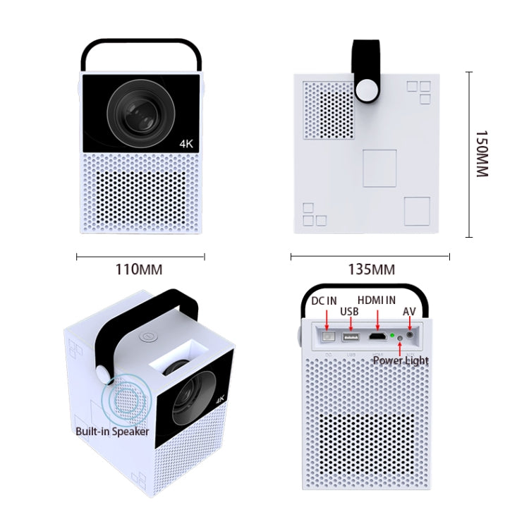 WEJOY Y2 1920x1080P 100 lúmenes ANSI Proyector digital LED HD de cine en casa portátil, versión de control táctil de batería, Android 9.0, 2G+16G, Y2 US Plug