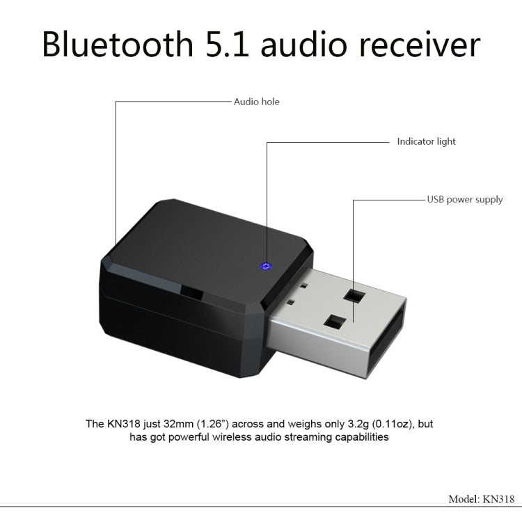 Adaptador Receptor De Audio KN318 USB Bluetooth 5.1, KN318