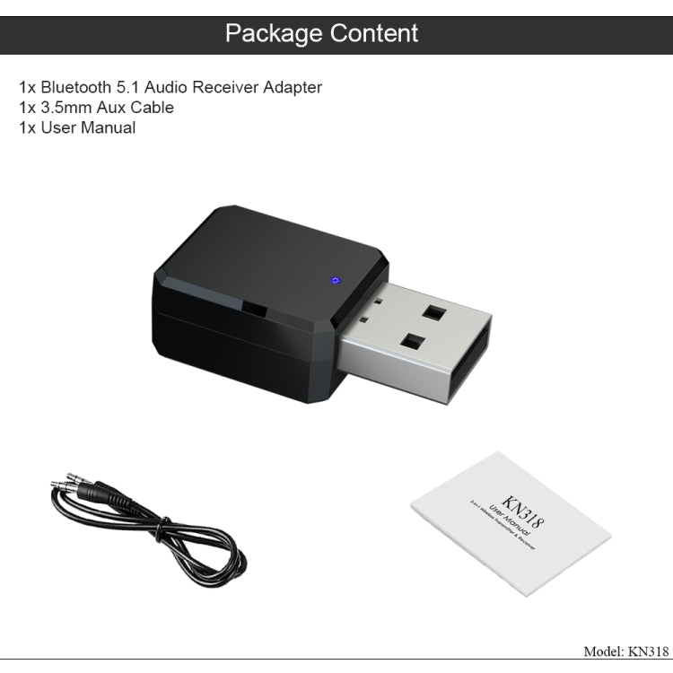 Adaptador Receptor De Audio KN318 USB Bluetooth 5.1, KN318