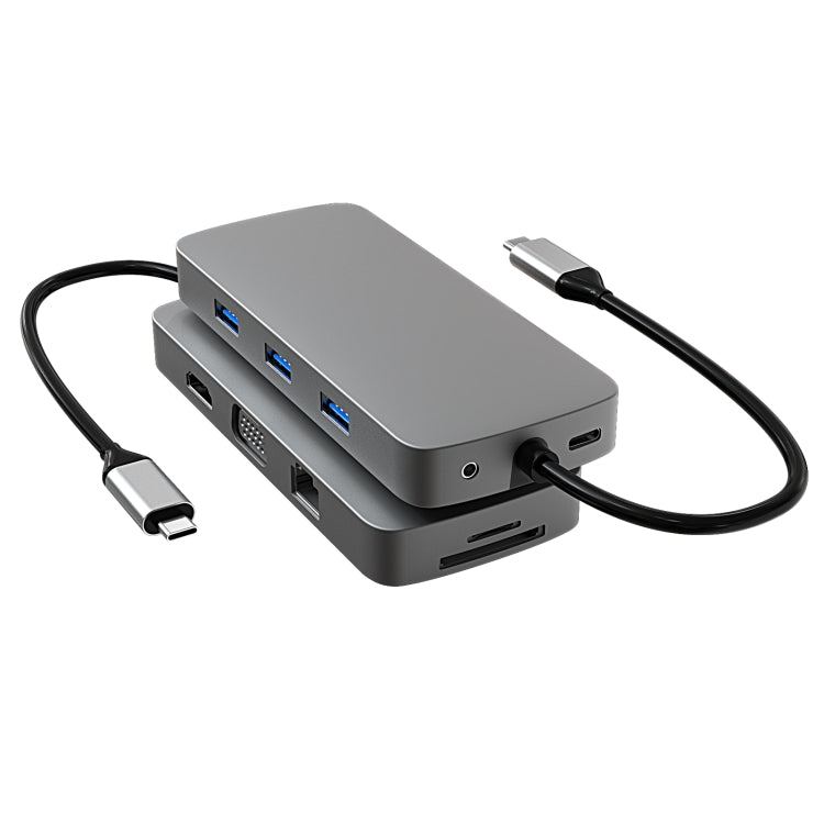 BL10V 10 en 1 USB-C / Type-C a RJ45 + VGA + HDMI + 3,5 mm AUX + Ranura para tarjeta SD / TF + PD USB-C / Type-C + USB 3.0 + 2 puertos USB 2.0 HUB de estación de acoplamiento, BL10V