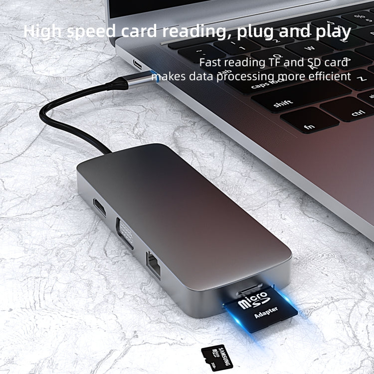 BL10V 10 en 1 USB-C / Type-C a RJ45 + VGA + HDMI + 3,5 mm AUX + Ranura para tarjeta SD / TF + PD USB-C / Type-C + USB 3.0 + 2 puertos USB 2.0 HUB de estación de acoplamiento, BL10V