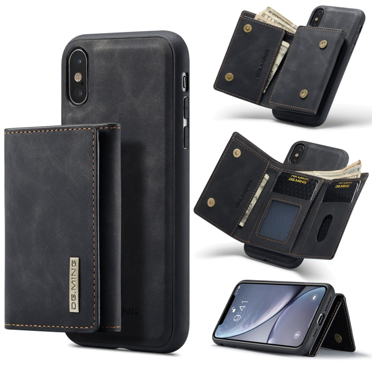 DG.MING Serie M1 Cartera para múltiples tarjetas de 3 pliegues + Funda trasera magnética Funda a prueba de golpes con función de soporte, For iPhone X, For iPhone XS, For iPhone XS Max