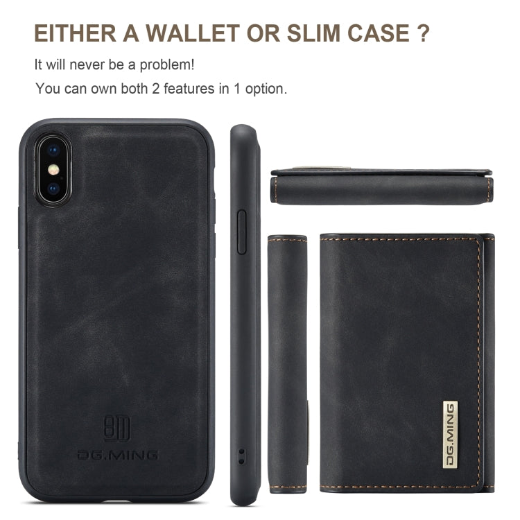 DG.MING Serie M1 Cartera para múltiples tarjetas de 3 pliegues + Funda trasera magnética Funda a prueba de golpes con función de soporte, For iPhone X, For iPhone XS, For iPhone XS Max