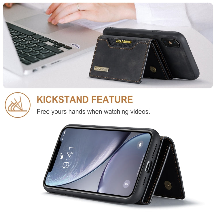 DG.MING Serie M2 Bolsa multitarjeta de 3 pliegues + Funda trasera magnética Funda a prueba de golpes con función de billetera y soporte, For iPhone X, For iPhone XS, For iPhone XS Max
