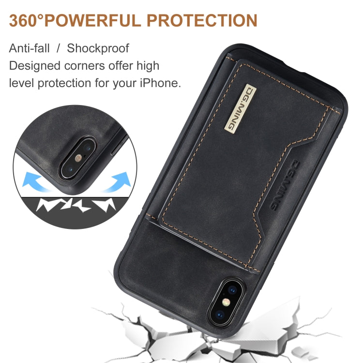 DG.MING Serie M2 Bolsa multitarjeta de 3 pliegues + Funda trasera magnética Funda a prueba de golpes con función de billetera y soporte, For iPhone X, For iPhone XS, For iPhone XS Max