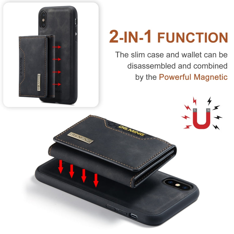 DG.MING Serie M2 Bolsa multitarjeta de 3 pliegues + Funda trasera magnética Funda a prueba de golpes con función de billetera y soporte, For iPhone X, For iPhone XS, For iPhone XS Max
